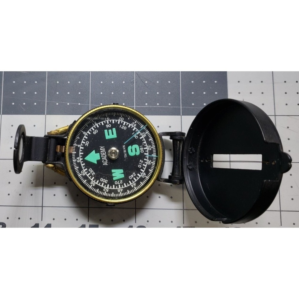 Engineer Academy Lensatic Compass Black Brass, Hiking, Camping, Vintage MCM